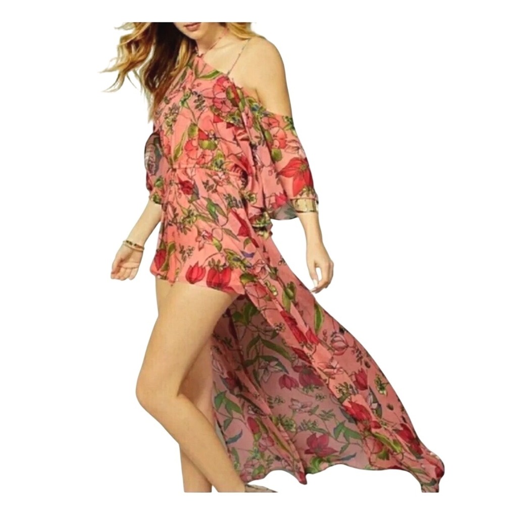 Floral Maxi Romper Size Med Romantic Pink Boho Chiffon Wedding Guest Fairycore